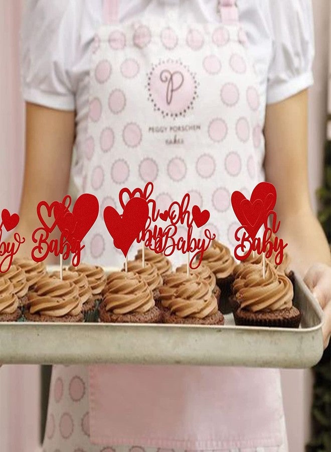 Incrizma 12 Pcs Pack Valentine's day Cupcake Toppers Glitter Oh Baby Sweet Heart Love Cupcake Picks for Valentine's Day Baby Shower Kids Birthday Theme Party Cake Decorations Supplies Red - Image 5